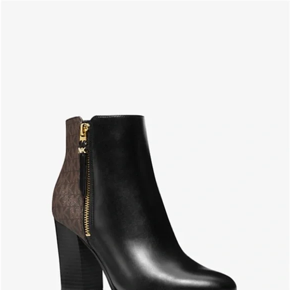 Michael Kors Black and Brown Boots with Gold Zipper - Picture 4 of 7